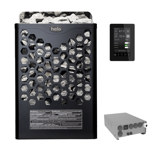 Elektrinė pirties krosnelė Helo Hanko Juoda D/STJ 6,0 kW<br>Helo Elite Free (su WE 30 kontaktorių bloku)