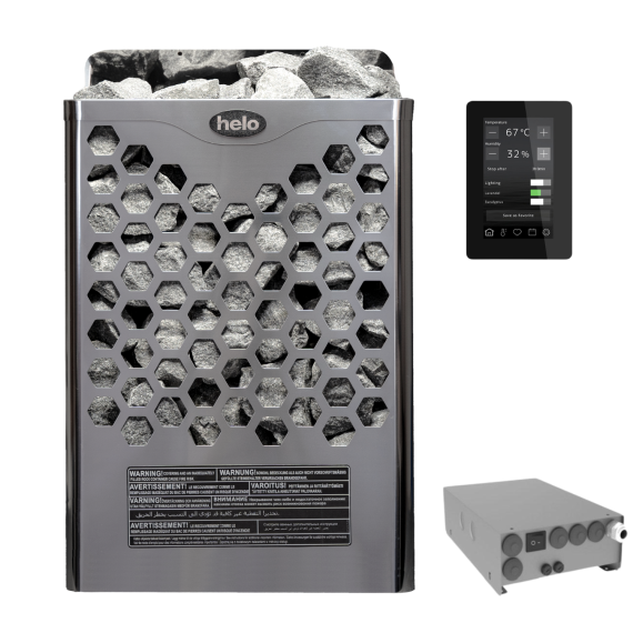 Elektrinė pirties krosnelė Helo Hanko Chrome D/STJ 8,0 kW<br>Helo Elite Free (su WE 30 kontaktorių bloku)