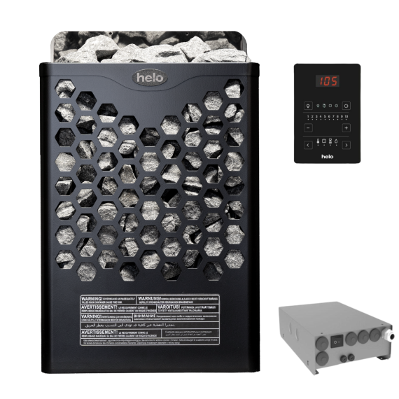 Elektrinė pirties krosnelė Helo Hanko Juoda D/STJ 6,0 kW<br>Helo Pure (su WE 30 kontaktorių bloku)
