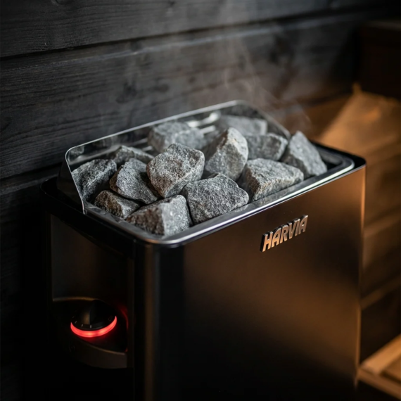 Elektrinė pirties krosnelė HARVIA THE WALL BLACK STEEL 8,0 kW SW80 su įmontuotu valdymu, Pirties krosnelės be garo generatoriaus - Viskas, ko reikia moderniai ir funkcionaliai pirčiai