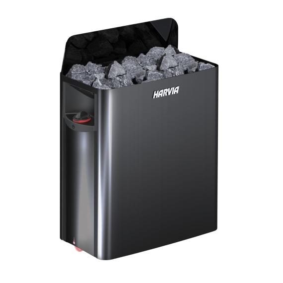 Elektrinė pirties krosnelė HARVIA THE WALL BLACK STEEL 4,5 kW su Xenio Wifi valdymu, Pirties krosnelės be garo generatoriaus - Profesionalūs pirties įrengimo sprendimai jūsų namams