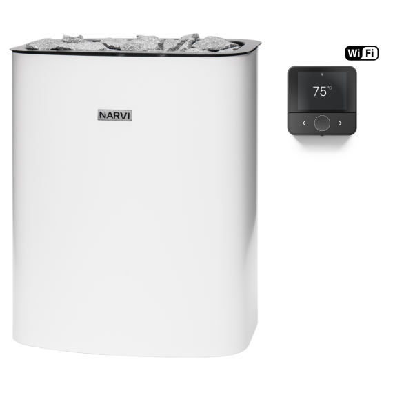 Elektrinė pirties krosnelė NARVI ELECTRIC WHITE 6,0 kW NC su FLOW WiFi valdymu, Pirties krosnelės be garo generatoriaus - Individualūs pirties įrengimo sprendimai pagal poreikius