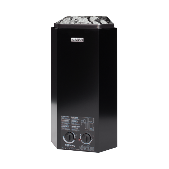 Elektrinė pirties krosnelė NARVI MINEX BLACK 3,0 kW su įmontuotu valdymu, Pirties krosnelės be garo generatoriaus - Patikimi pirties įrengimo sprendimai nuo A iki Z