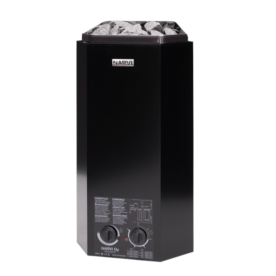 Elektrinė pirties krosnelė NARVI MINEX BLACK 3,6 kW su įmontuotu valdymu, Pirties krosnelės be garo generatoriaus