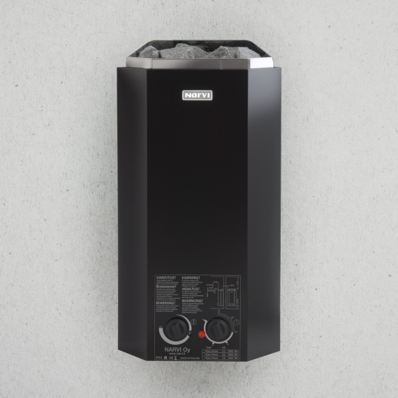 Elektrinė pirties krosnelė NARVI MINEX BLACK 3,0 kW su įmontuotu valdymu, Pirties krosnelės be garo generatoriaus - Profesionalūs pirties įrengimo sprendimai jūsų namams