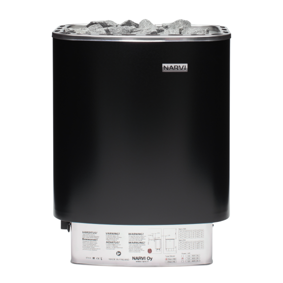 Elektrinė pirties krosnelė NARVI NM BLACK 4,5 kW Su įmontuotu valdymu, Pirties krosnelės be garo generatoriaus