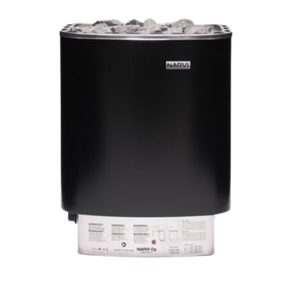 Elektrinė pirties krosnelė NARVI NM BLACK 9,0 kW Su įmontuotu valdymu, Pirties krosnelės be garo generatoriaus - Profesionalūs pirties įrengimo sprendimai jūsų namams