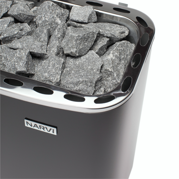 Elektrinė pirties krosnelė NARVI NM GREY 9,0 kW Su įmontuotu valdymu, Pirties krosnelės be garo generatoriaus - Profesionalūs pirties įrengimo sprendimai jūsų namams