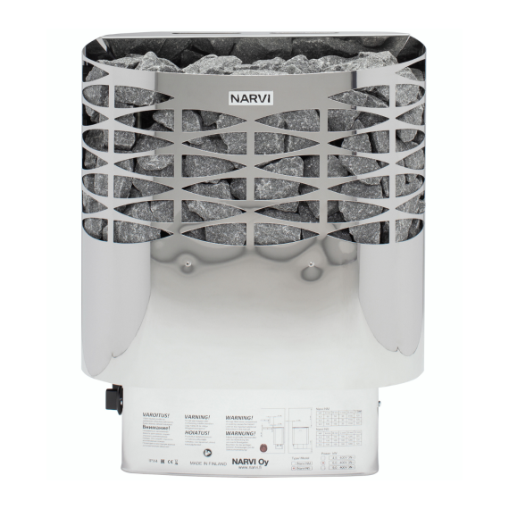 Elektrinė pirties krosnelė NARVI NS BRIGHT STAINLESS 4,5 kW su įmontuotu valdymu, Pirties krosnelės be garo generatoriaus