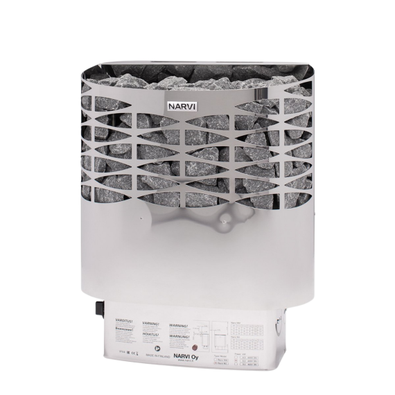 Elektrinė pirties krosnelė NARVI NS BRIGHT STAINLESS 6,0 kW su įmontuotu valdymu, Pirties krosnelės be garo generatoriaus
