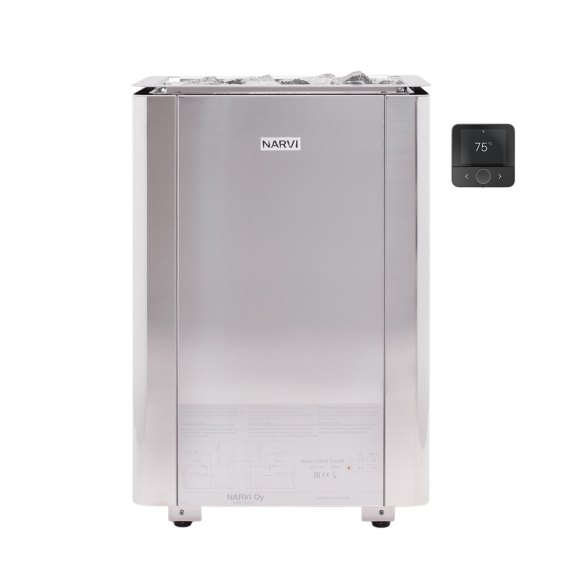 Elektrinė pirties krosnelė NARVI ULTRA SMALL STAINLESS 9,0 kW su Flow WiFi valdymu, Pirties krosnelės be garo generatoriaus - Kokybiška įranga ir ekspertų pagalba pirties statybai
