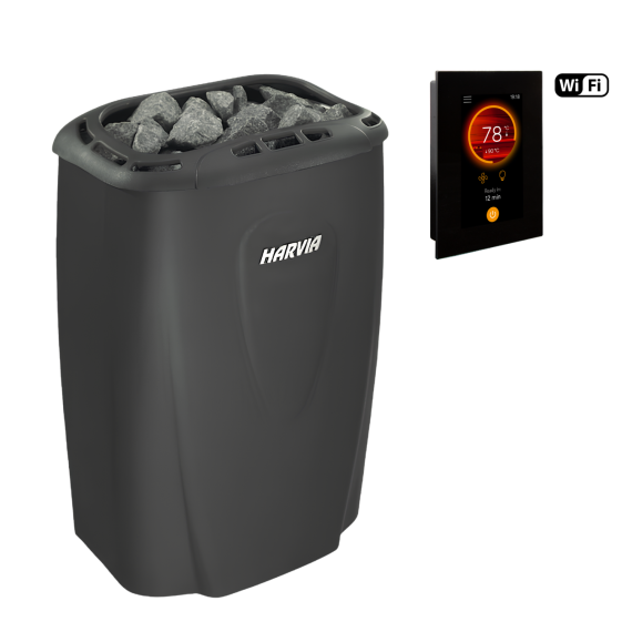 Elektrinė pirties krosnelė HARVIA MODERNA BLACK 6,0 kW su Fenix Wifi valdymu, Pirties krosnelės be garo generatoriaus