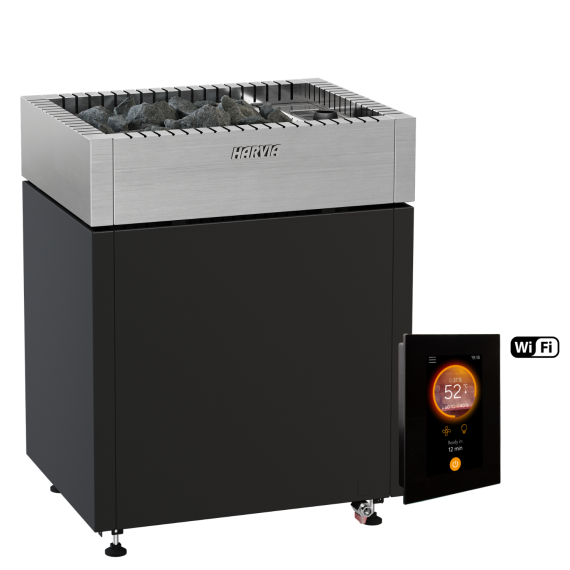 Elektrinė pirties krosnelė HARVIA QUBE COMBI BLACK 13,2 kW su Fenix Combi Wifi valdymu, Pirties krosnelės su garo generatoriumi