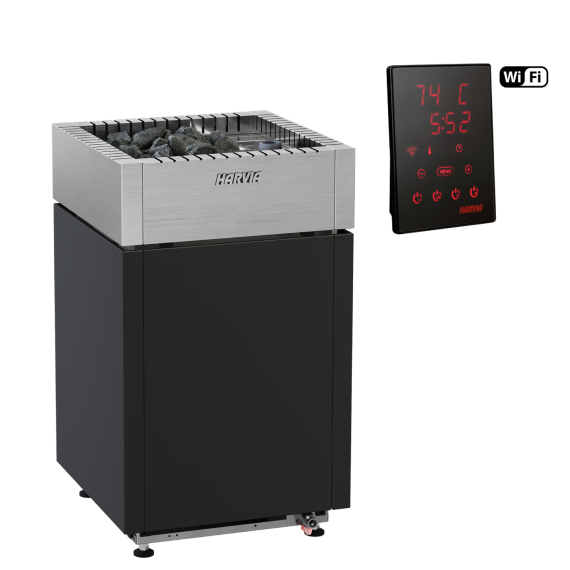 Elektrinė pirties krosnelė HARVIA QUBE COMBI BLACK 10,0 kW su Xenio Combi Wifi valdymu, Pirties krosnelės su garo generatoriumi