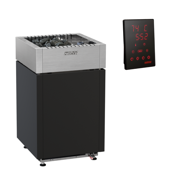 Elektrinė pirties krosnelė HARVIA QUBE COMBI BLACK 10,0 kW su Xenio Combi valdymu, Pirties krosnelės su garo generatoriumi