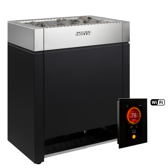 Elektrinė pirties krosnelė HARVIA QUBE PRO BLACK 18,0 - 24,0 kW su Fenix Wifi valdymu, Pirties krosnelės be garo generatoriaus