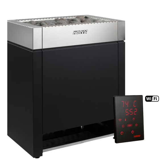 Elektrinė pirties krosnelė HARVIA QUBE PRO BLACK 18,0 - 24,0 kW su Xenio Wifi valdymu, Pirties krosnelės be garo generatoriaus