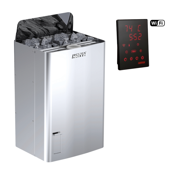 Elektrinė pirties krosnelė HARVIA THE WALL COMBI STEEL 7,0 kW su Xenio Combi Wifi valdymu, Pirties krosnelės su garo generatoriumi