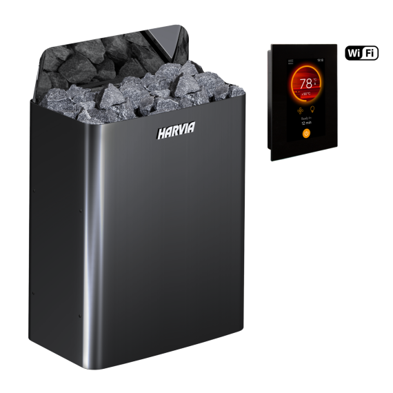 Elektrinė pirties krosnelė HARVIA THE WALL BLACK STEEL 6,0 kW su Fenix Wifi valdymu, Pirties krosnelės be garo generatoriaus