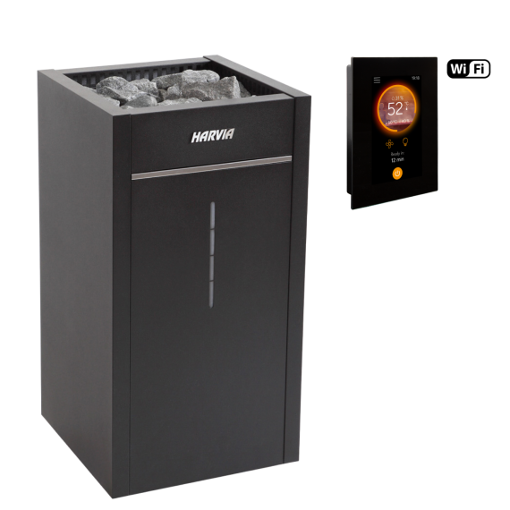 Elektrinė pirties krosnelė HARVIA VIRTA COMBI BLACK 6,8 kW su Fenix Combi Wifi valdymu, Pirties krosnelės su garo generatoriumi