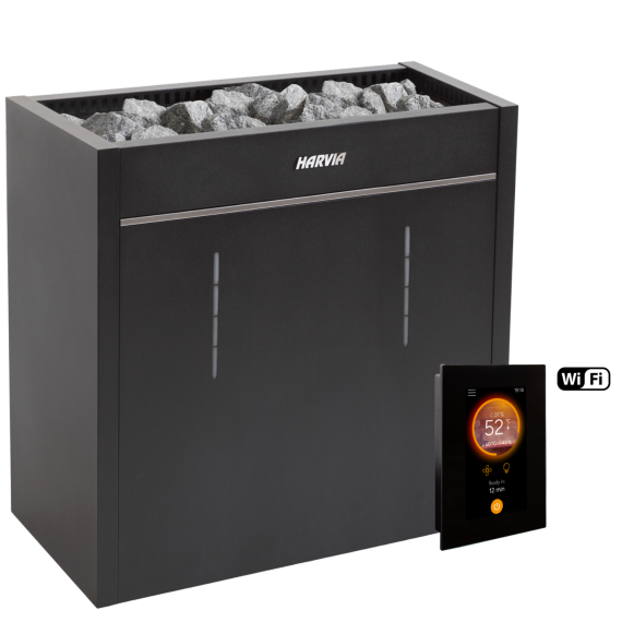 Elektrinė pirties krosnelė HARVIA VIRTA PRO COMBI AUTOMATIC BLACK 21,6 kW su Fenix Combi Wifi valdymu, Pirties krosnelės su garo generatoriumi