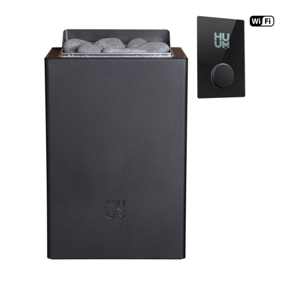 Elektrinė pirties krosnelė HUUM CORE WALL MINI BLACK 3,0 kW su UKU Wifi Glass valdymu, Pirties krosnelės be garo generatoriaus