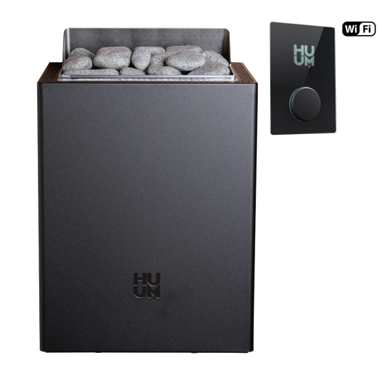 Elektrinė pirties krosnelė HUUM CORE WALL BLACK 9,0 kW su UKU Wifi Glass valdymu, Pirties krosnelės be garo generatoriaus