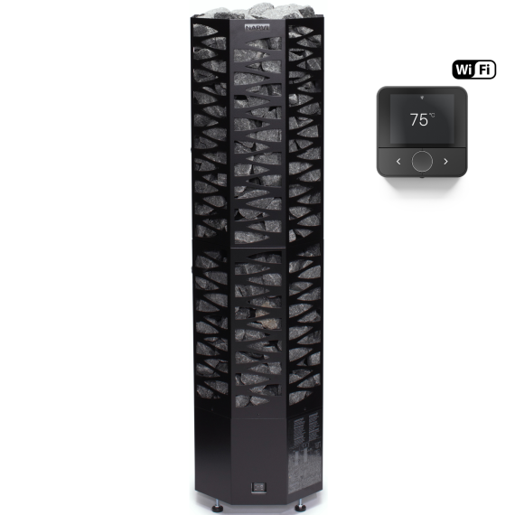 Elektrinė pirties krosnelė NARVI SMOOTH BLACK 6,8 kW su Flow WiFi valdymu, Pirties krosnelės be garo generatoriaus