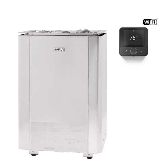 Elektrinė pirties krosnelė NARVI ULTRA SMALL STAINLESS 6,0 kW su Flow WiFi valdymu, Pirties krosnelės be garo generatoriaus