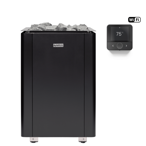 Elektrinė pirties krosnelė NARVI ULTRA BLACK 12,0 kW su Flow WiFi valdymu, Pirties krosnelės be garo generatoriaus