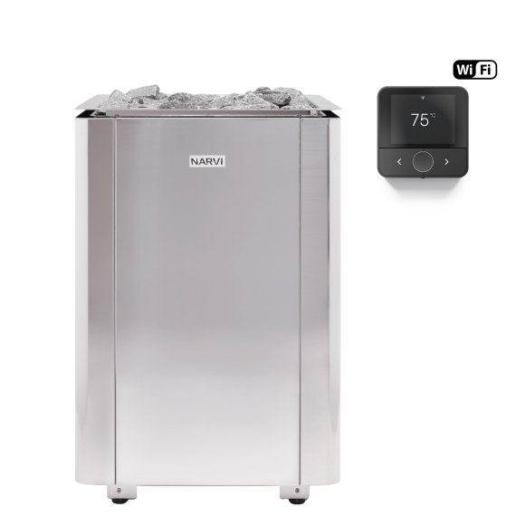 Elektrinė pirties krosnelė NARVI ULTRA STAINLESS 15,0 kW su Flow WiFi valdymu, Pirties krosnelės be garo generatoriaus