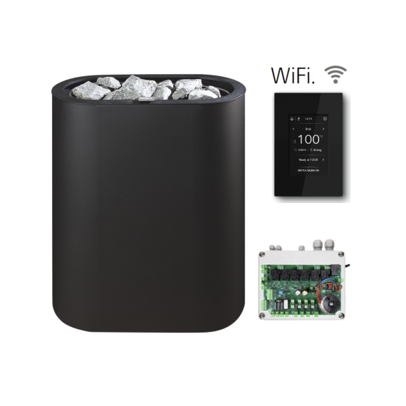 Elektrinė pirties krosnelė TULIKIVI HALLA BLACK 6,0 kW Tulikivi Wifi (su SS1630 kontaktorių bloku), Tulikivi elektrinės pirties krosnelės