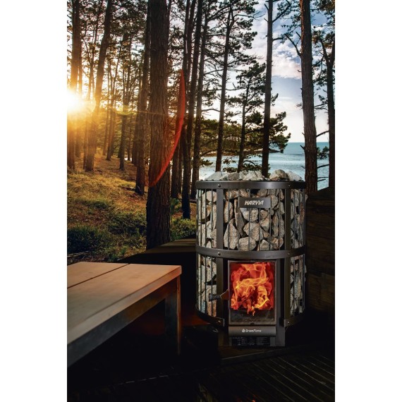 Malkinė pirties krosnelė HARVIA LEGEND 240 GREENFLAME BLACK, Malkinės pirties krosnelės su vidine pakura - Profesionalūs pirties įrengimo sprendimai jūsų namams