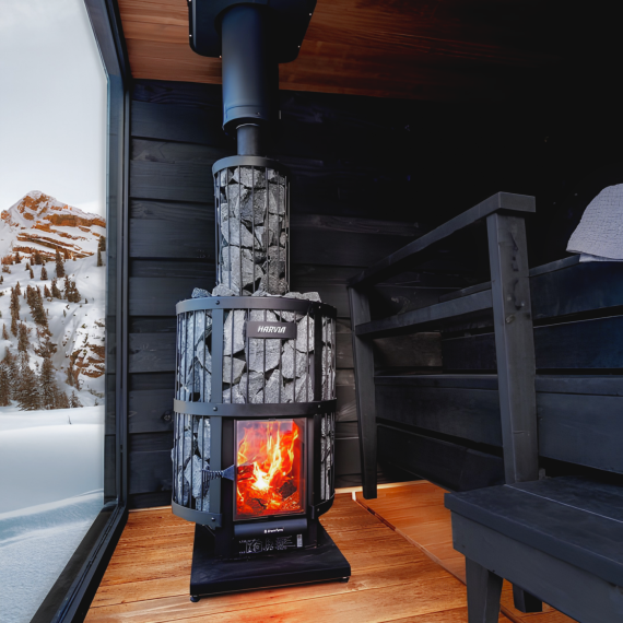 Malkinė pirties krosnelė HARVIA LEGEND 240 GREENFLAME BLACK, Malkinės pirties krosnelės su vidine pakura - Profesionalūs pirties įrengimo sprendimai jūsų namams