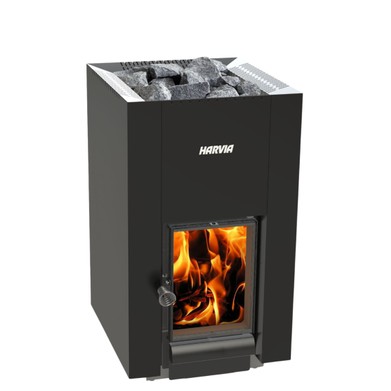 Malkinė pirties krosnelė HARVIA LINEAR 22 GREENFLAME BLACK, Malkinės pirties krosnelės su vidine pakura
