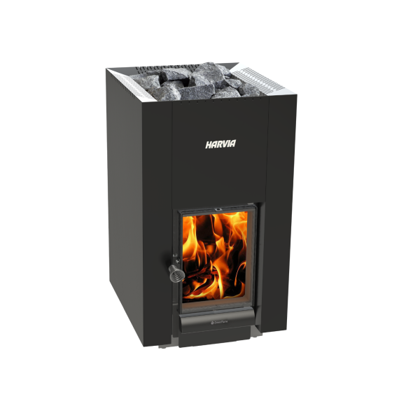 Malkinė pirties krosnelė HARVIA LINEAR 22 GREENFLAME BLACK, Malkinės pirties krosnelės su vidine pakura