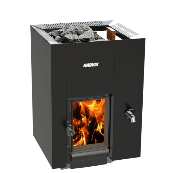 Malkinė pirties krosnelė HARVIA LINEAR 22 GREENFLAME RS BLACK, Malkinės pirties krosnelės su vandens talpa