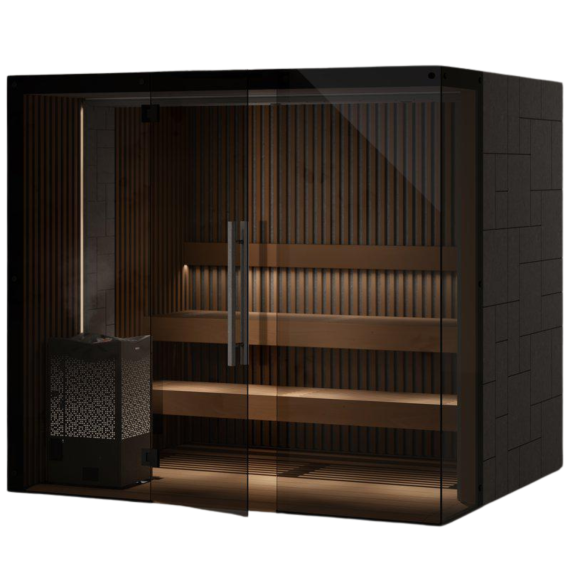 Saunos kabina TYLO REFLECTION GLASS CORNER RIB RIGHT 180x180<br>Alksnis